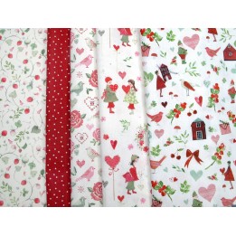 Stoffpaket acufactum Schweden Sommer Baumwolle Stoffe Erdbeeren Kinder Herzen Blumen 75063