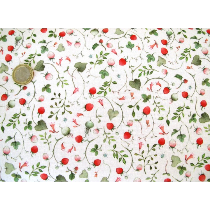 Stoffpaket acufactum Schweden Sommer Baumwolle Stoffe Erdbeeren Kinder Herzen Blumen 75063