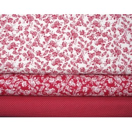 stoffpaket Baumwolle Blumen Punkte Patchwork Stoff Quilten rot weiß Rosen 73006