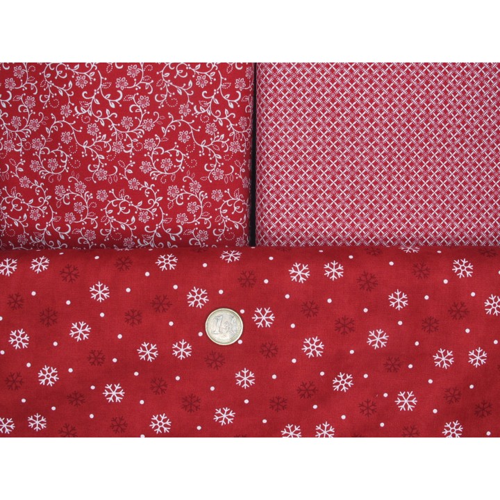 Stoffpaket Weihnachten Baumwolle Sterne Schneeflocken Vögeln silber Blumen grau rot
