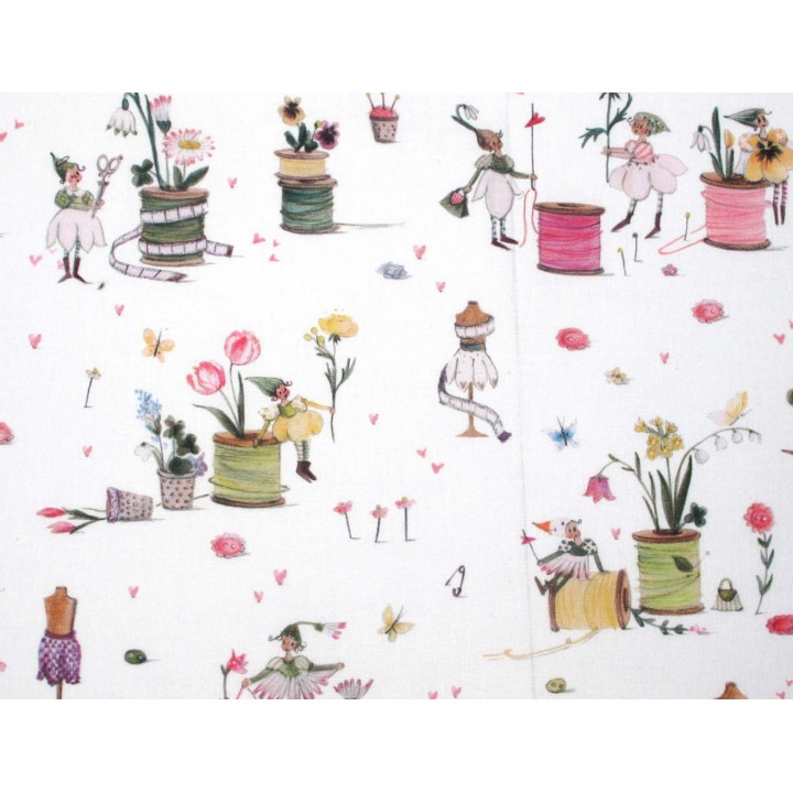 acufactum Stoff Fadenspiel Frühling Baumwolle Elfen Garnrollen Ostern Blumen Schneiderpuppe Mädchen