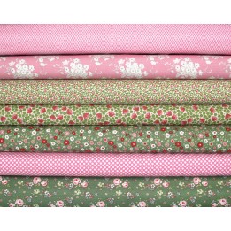 Tilda Stoffpaket Blumen Punkte Baumwolle Stoffe rosa grün 77005