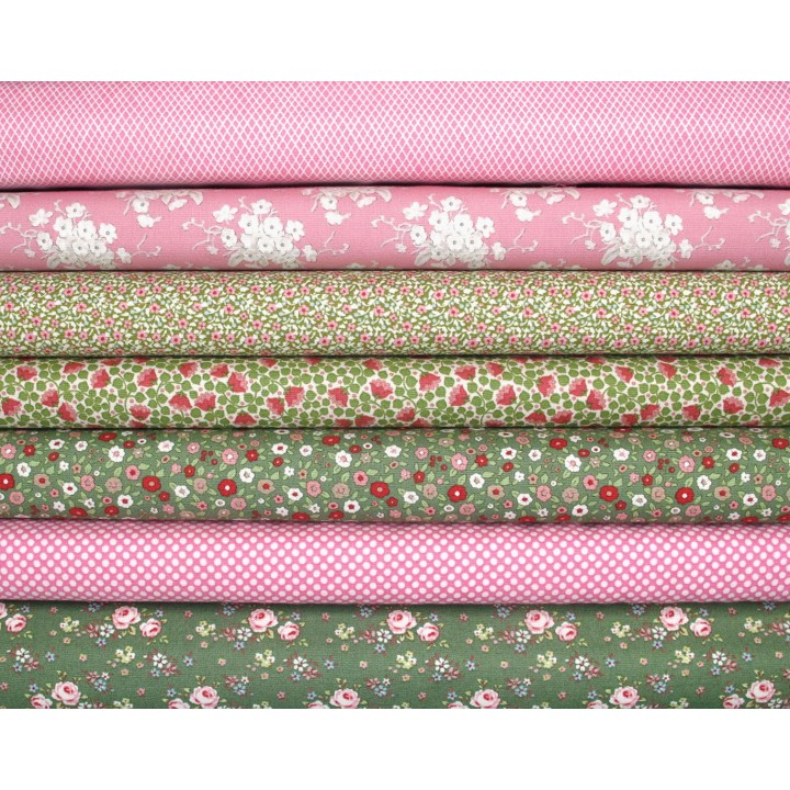 Tilda Stoffpaket Blumen Punkte Baumwolle Stoffe rosa grün 77005