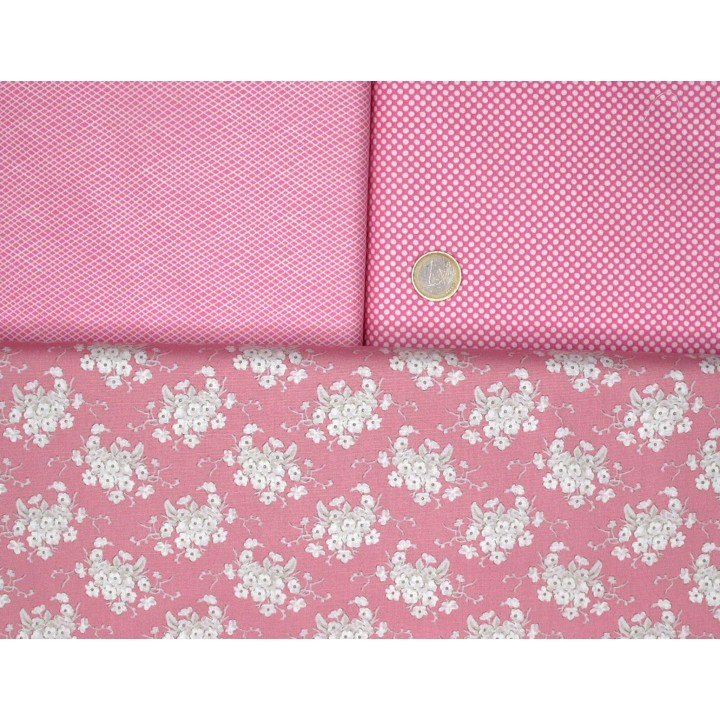Tilda Stoffpaket Blumen Punkte Baumwolle Stoffe rosa grün 77005