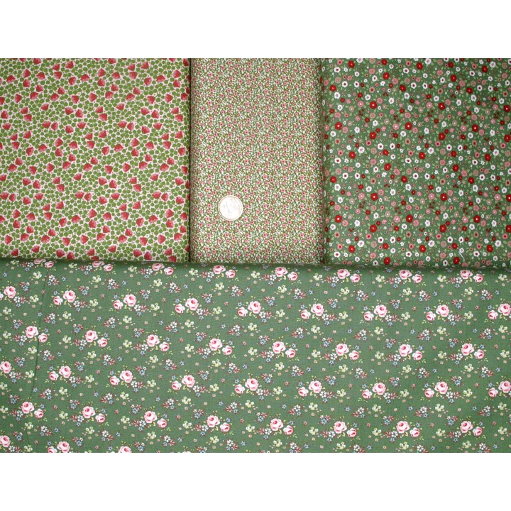 Tilda Stoffpaket Blumen Punkte Baumwolle Stoffe rosa grün 77005