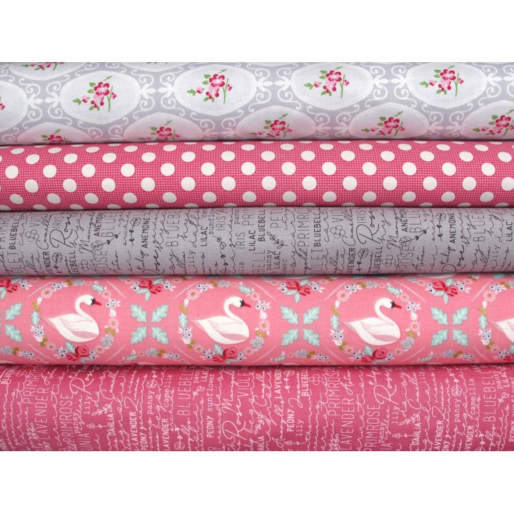 Patchwork Stoffpaket Schrift Dots Baumwolle Blumen Tiere Schwan Kinderstoff 75042