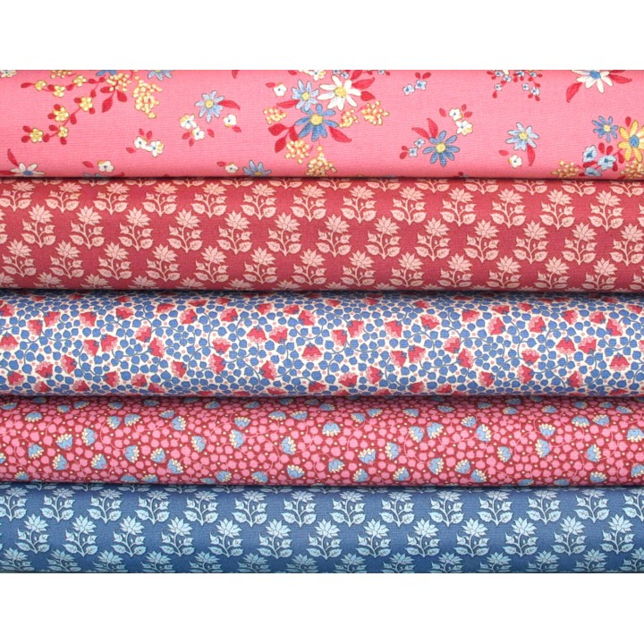 Tilda Stoffpaket Baumwolle Blumen rosa blau 75076