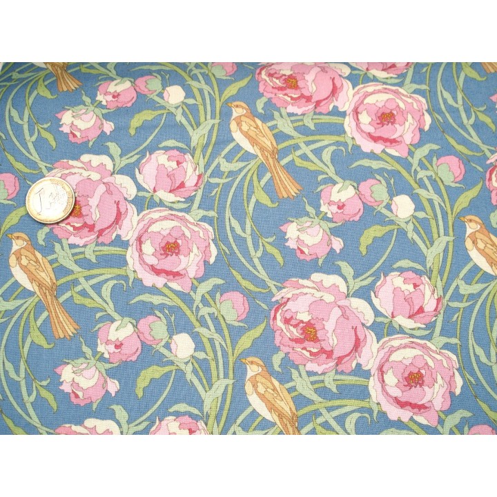 Tilda Stoff Blumen Vögel Songbird Baumwolle Rosen Tiere Cora Blue