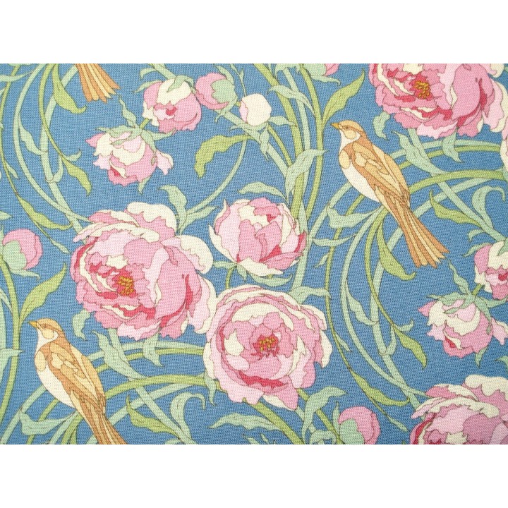 Tilda Stoff Blumen Vögel Songbird Baumwolle Rosen Tiere Cora Blue