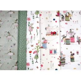acufactum Stoffpaket Baumwolle Blumen Punkte Elfen Garnrollen 75022