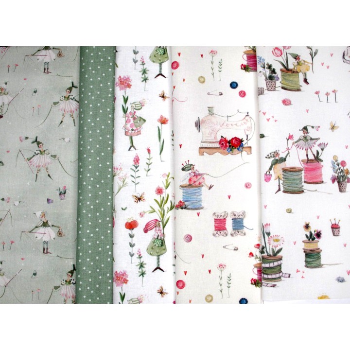 acufactum Stoffpaket Baumwolle Blumen Punkte Elfen Garnrollen 75022