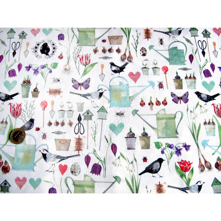 acufactum Stoffpaket Baumwolle Stoff tiere Blumen Garten Garten Frühling 75002