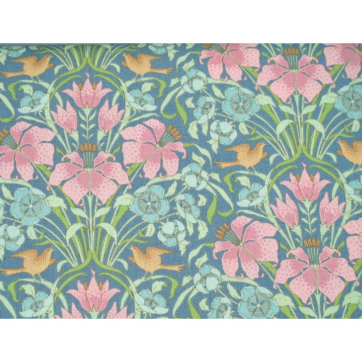 Tilda Stoff Vögel Lilien Blumen Baumwolle Songbird
