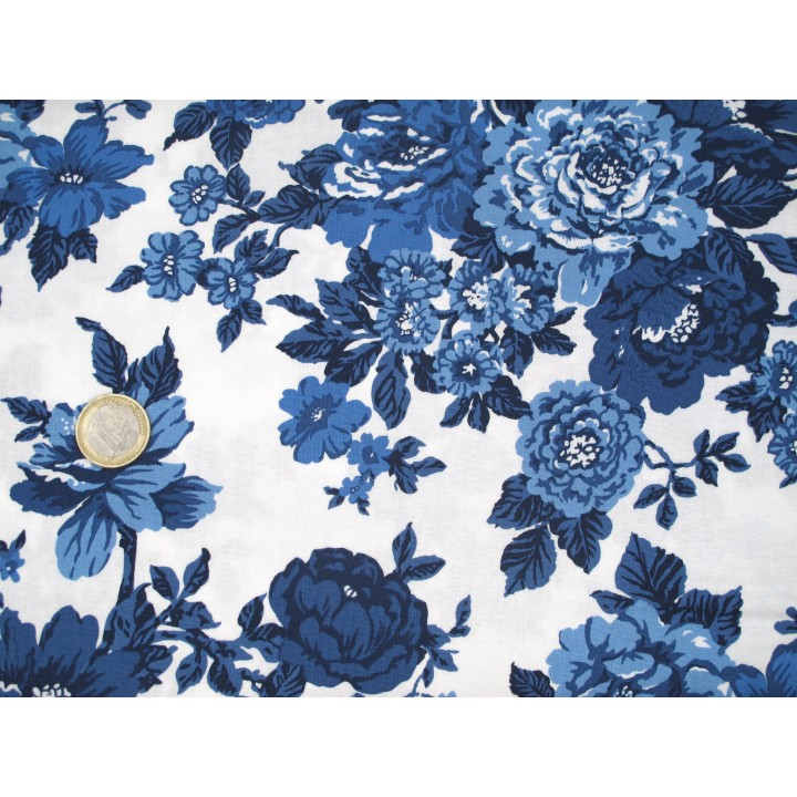 Patchworkstoff Blumen Blueprint Baumwolle Meterware Rosen Moda 