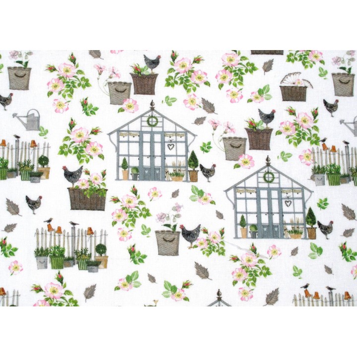 Stoff acufactum Gewächshäuser Baumwolle Garten Hühner Rosen Kübel Frühling Ostern Sommer
