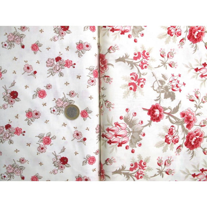 Patchwork Stoffpaket Blumen rosa vanille  Rosen Blümchen Baumwolle Stoff75047