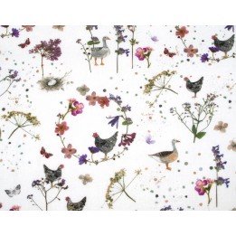 acufactum Baumwollstoff Hühner Gänse Tiere Landhausromantik Kerstin Heß Blumen Frühling
