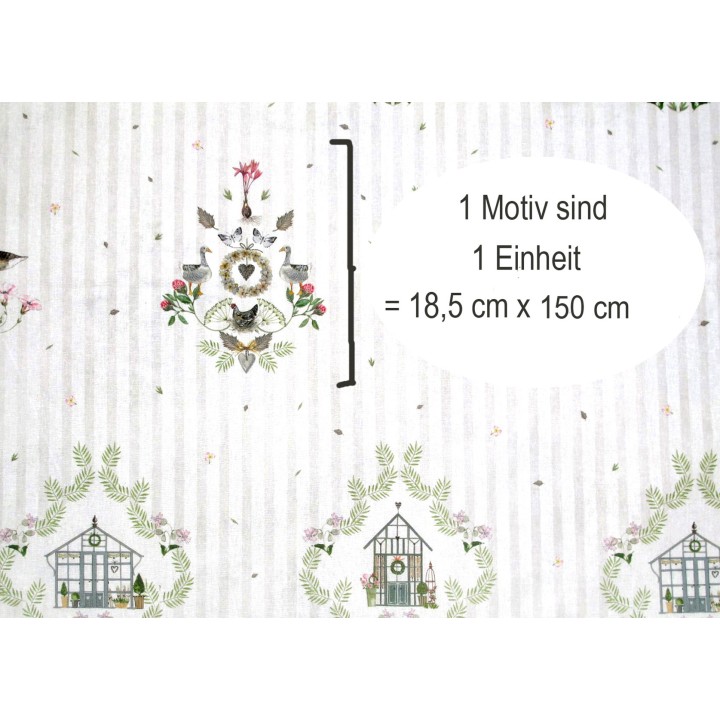 Stoff acufactum Landhausornamente Tiere Hühner Blumen Gänse Baumwolle Ostern Frühling Kerstin Heß