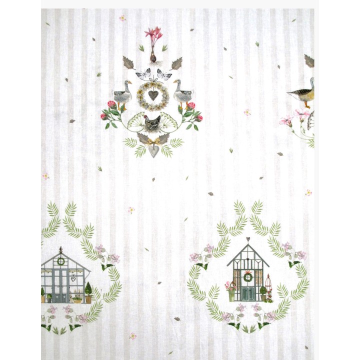Stoff acufactum Landhausornamente Tiere Hühner Blumen Gänse Baumwolle Ostern Frühling Kerstin Heß