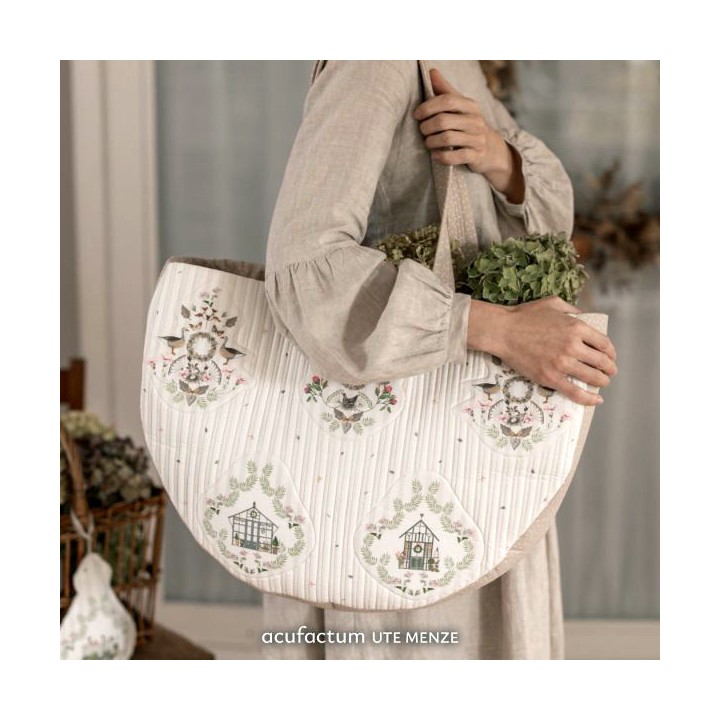 Stoff acufactum Landhausornamente Tiere Hühner Blumen Gänse Baumwolle Ostern Frühling Kerstin Heß
