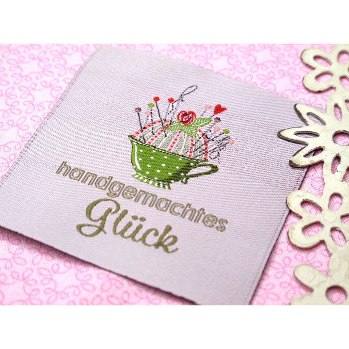 Label acufactum Nadelkissen Patch Web-Etikett Aufnäher Deko handgemachtes Glück