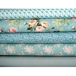 Patchwork Stoffpaket Blumenstoffe Rosen Baumwolle Pünktchen türkis 75017