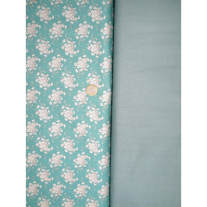 Patchwork Stoffpaket Blumenstoffe Rosen Baumwolle Pünktchen türkis 75017