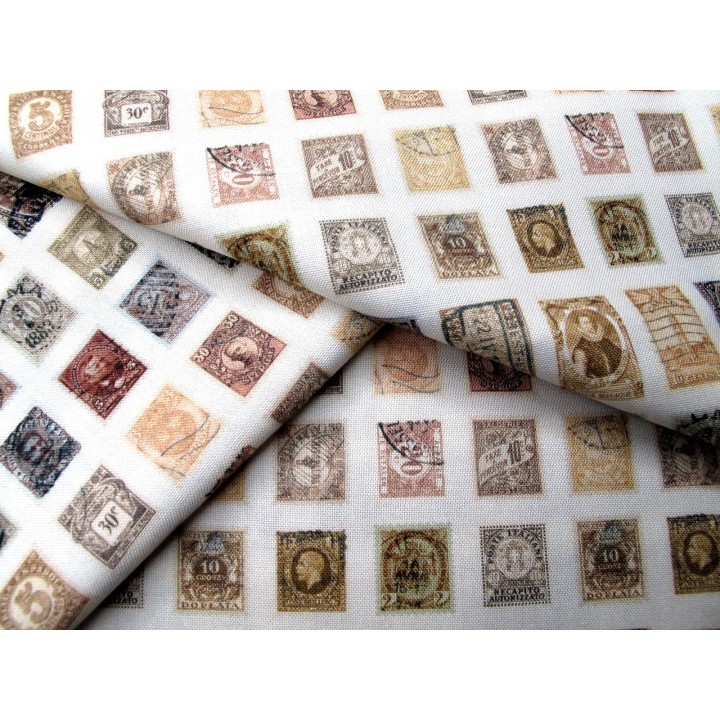 Tim Holtz Eclectic Stamps Patchworkstoff Baumwolle Briefmarken Junk Journal