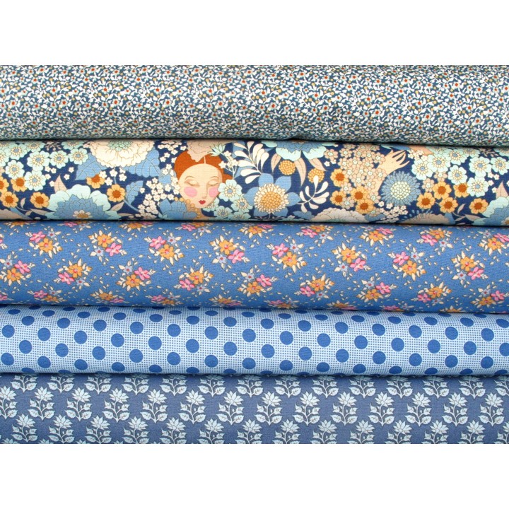 Tilda Stoffpaket Blumen Frauen Baumwolle Stoffe Punkte blau 75082