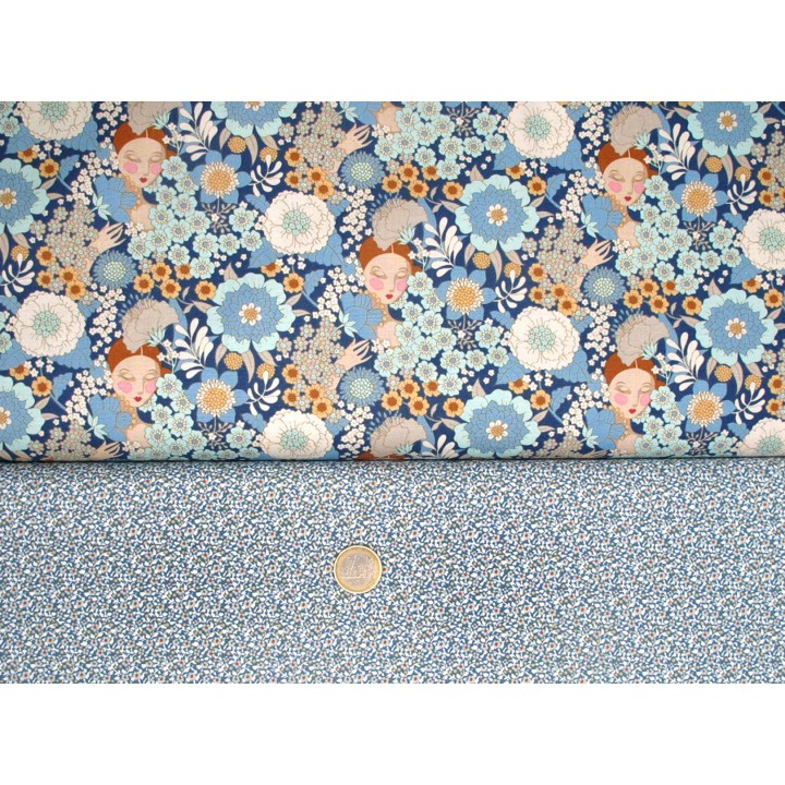 Tilda Stoffpaket Blumen Frauen Baumwolle Stoffe Punkte blau 75082