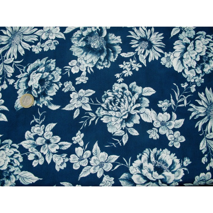 Patchworkstoff große Blumen Dahlien Mohnblumen Rosen Baumwollstoff Meteware Sandalwood