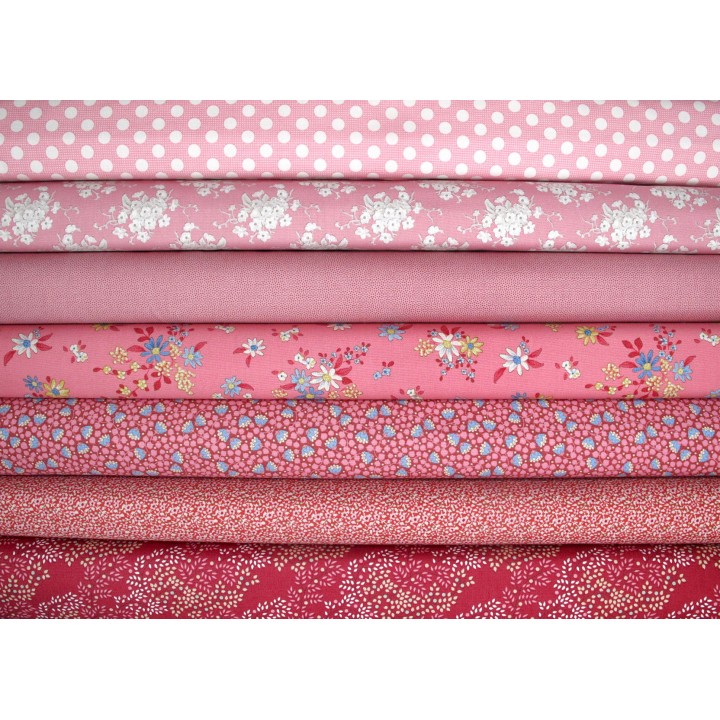 Tilda Stoffpaket Blumen Punkte Baumwollstoffe rosa 77018