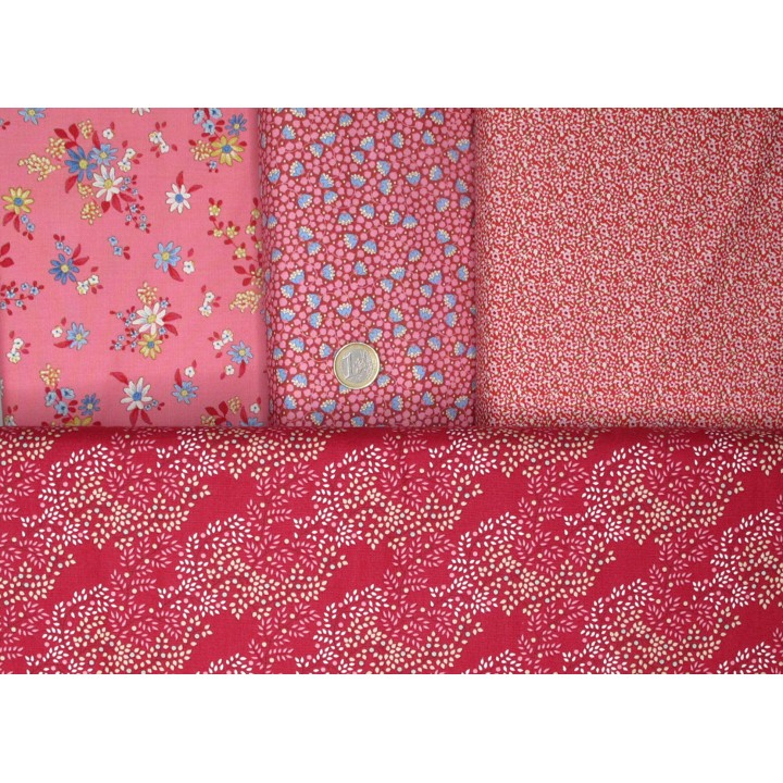 Tilda Stoffpaket Blumen Punkte Baumwollstoffe rosa 77018