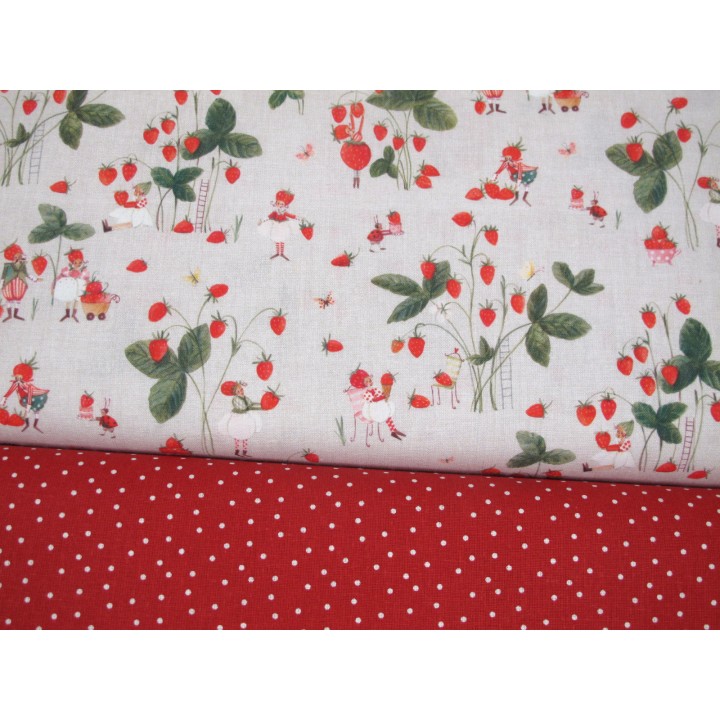Stoffpaket Baumwolle acufactum Silke Leffler Erdbeeren Sommer Wichtel Kinderstoffe 72070