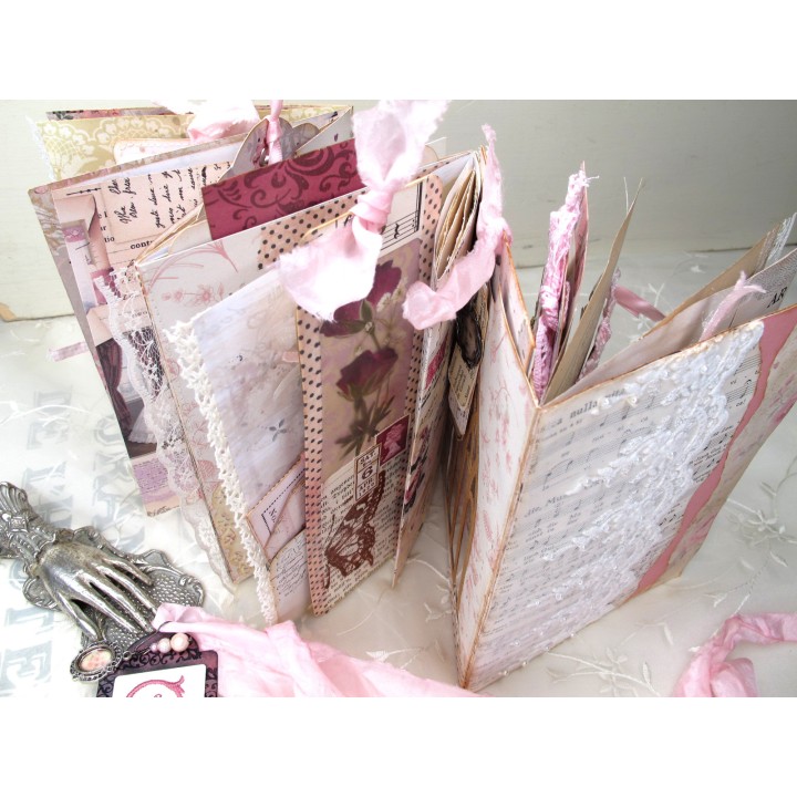Junk Journal Tagebuch Akkordeon romantisch rosa