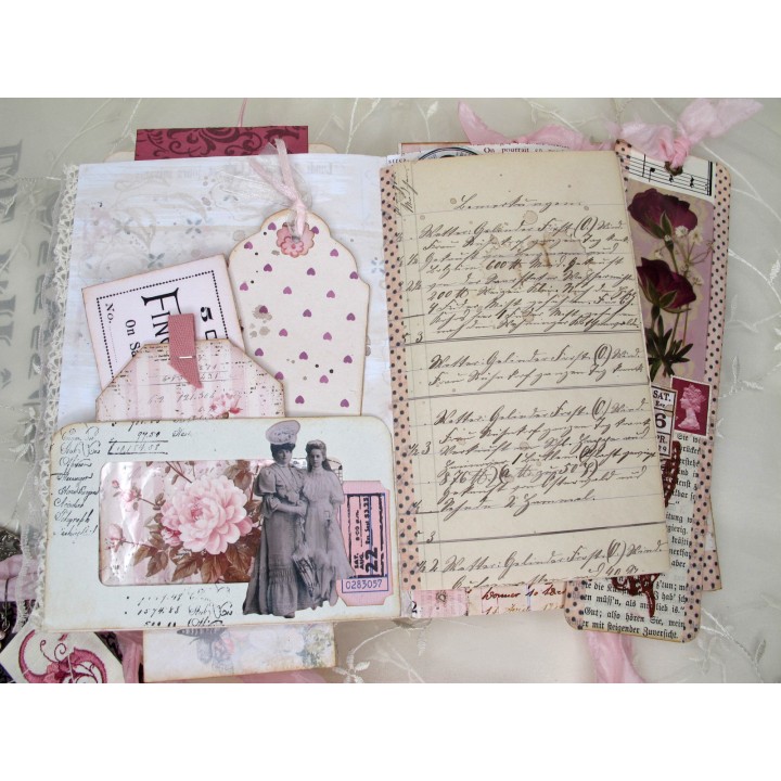 Junk Journal Tagebuch Akkordeon romantisch rosa