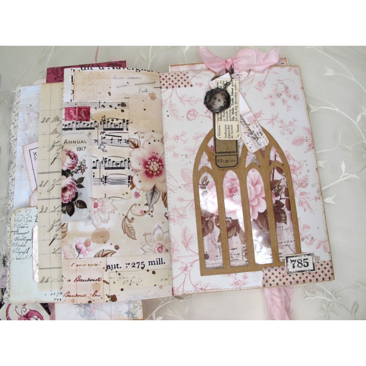 Junk Journal Tagebuch Akkordeon romantisch rosa