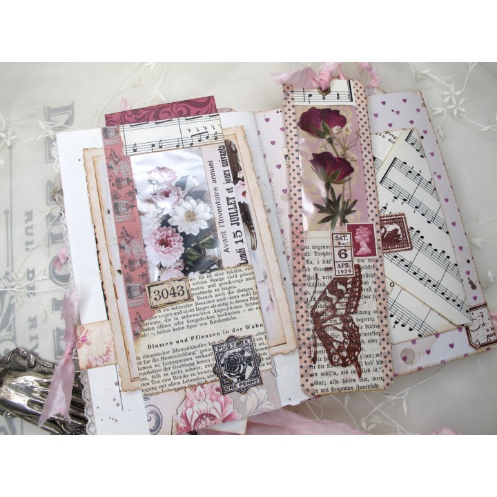 Junk Journal Tagebuch Akkordeon romantisch rosa