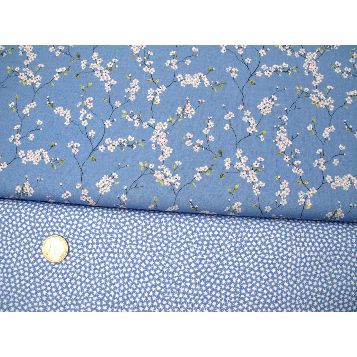 Stoffpaket Baumwolle Kirschblüten Blumen Westfalenstoffe Sterne hellblau 72073