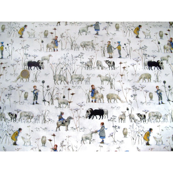 acufactum Stoffpaket Tiere Baumwolle Stoffe Hühner, Gänse, Schafe Kinder Kinderstoffe Punkte 75055