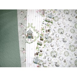Patchwork Stoffpaket acufactum Hühner Vögel Gänse Garten Gewächshäuser Punkte Ornamente Frühling 75067
