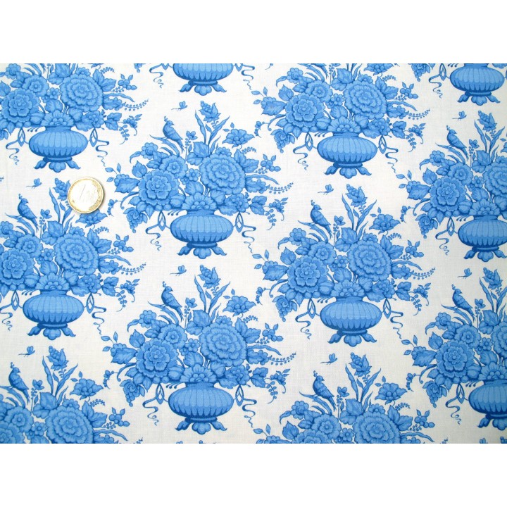 Tilda Stoff Blumen Vögel Patchwork Baumwolle Meterware Something Blue