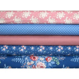Tilda Stoffpaket Blumen Rosen Punkte Baumwolle Patchwork blau rosa 75003