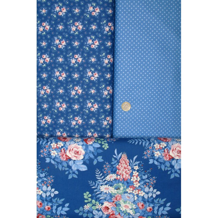 Tilda Stoffpaket Blumen Rosen Punkte Baumwolle Patchwork blau rosa 75003