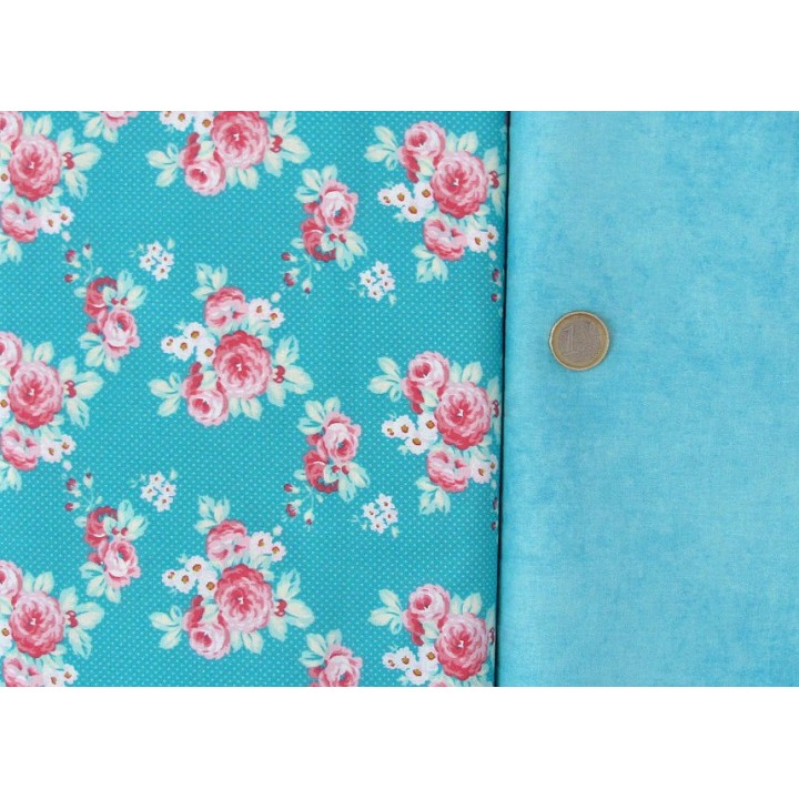Patchwork Stoffpaket Rosen türkis pink 75011