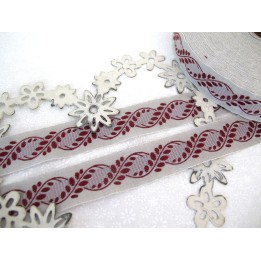 Webband Spitze Kafka Borte Geizband Blumenranken rot natur