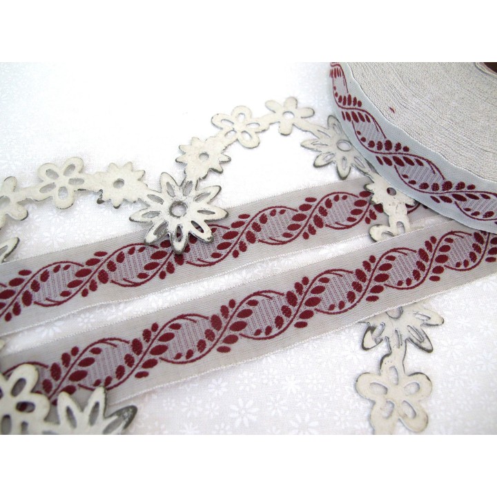Webband Spitze Kafka Borte Geizband Blumenranken rot natur