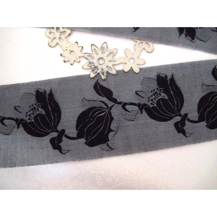 Webband Tulpe grau schwarz