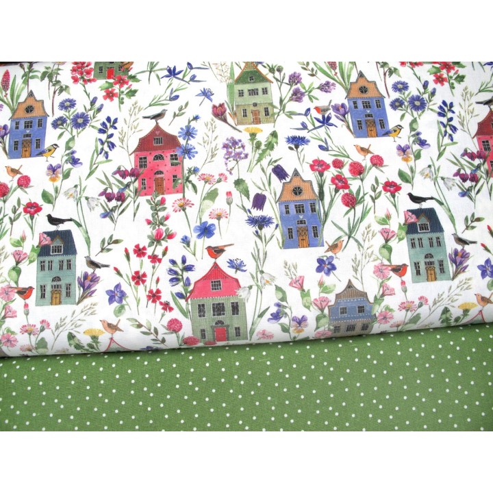 acufactum stoffe stoffpaket Puntke Häuser Frühling Baumwolle Patchwork