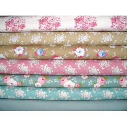 Tilda Stoffe Stoffpaket Rosen Blumen Punkte Patchworkstoff Baumwolle Sunday Brunch 7 Stoffe
